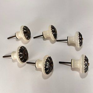 Drawer Cabinet Knob Casa Decor Ceramic Metal Round Contemporary Salvage Lot of 6